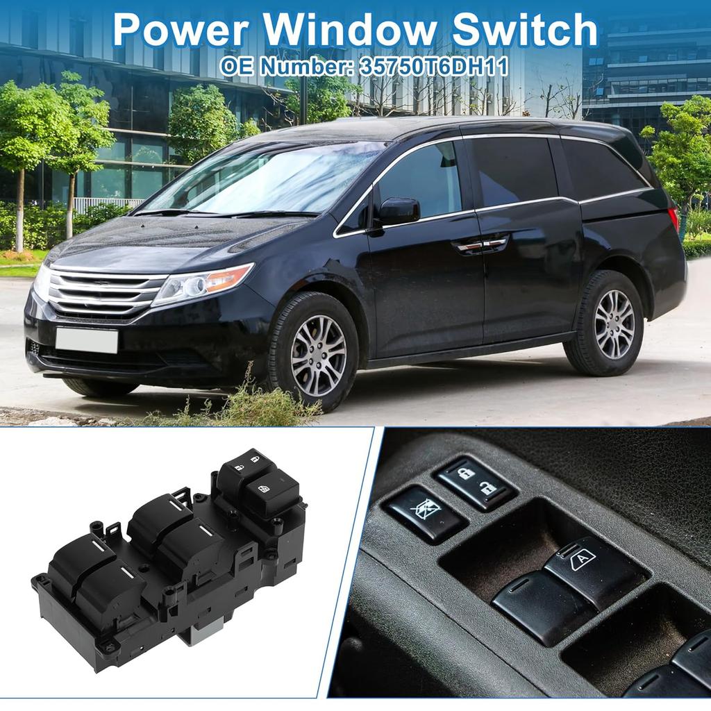 Power Window Switch No.35750T6DH11 Front Left Driver Side Window Control Switch for Honda Odyssey 2015-2020 Black