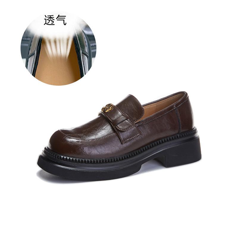 New loafers women's 2025 spring shallow thick heel small leather shoes fashion shoes women's small fragrant single shoes women
