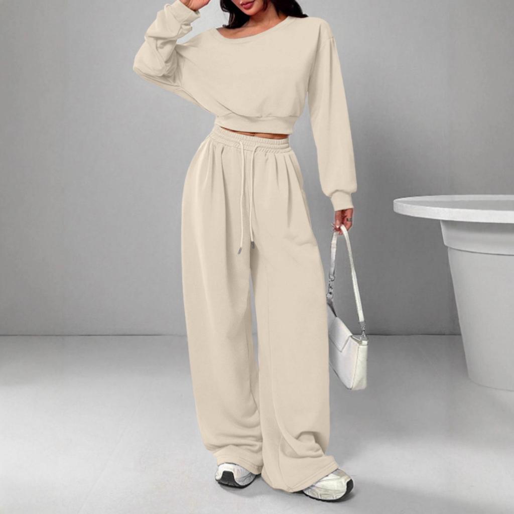 Women's Casual Solid Color Off-Shoulder Knit Sweatshirt Set