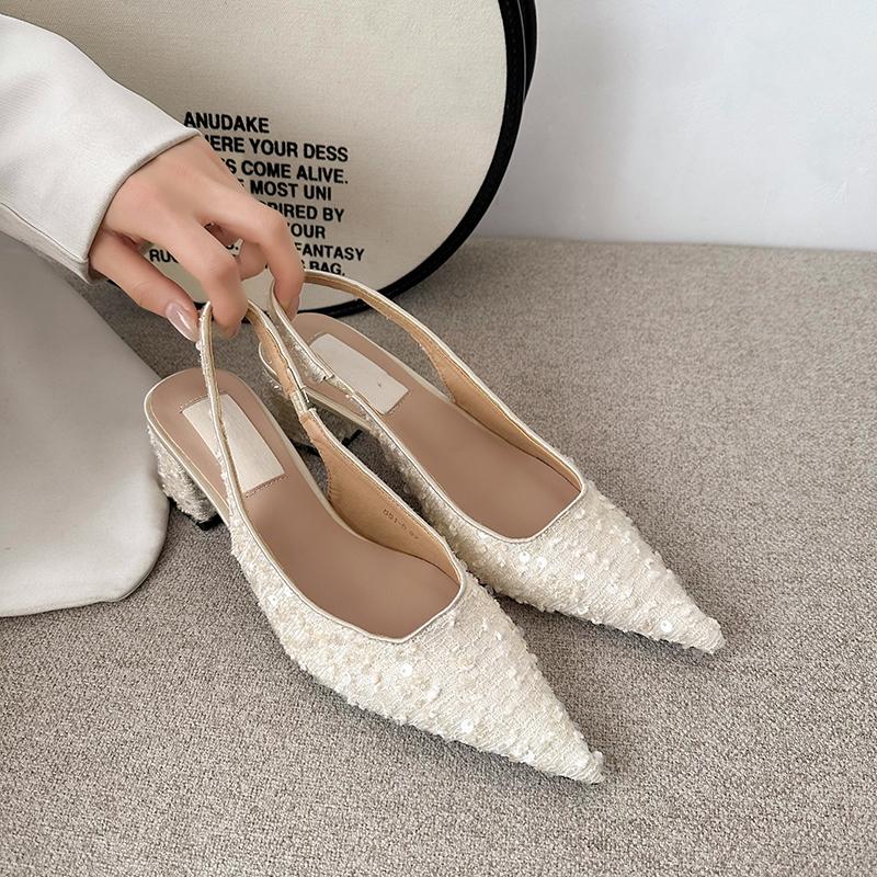 

Fashion Shoes for Women 2024 High Quality Slingbacks Women s High Heels Fashion Sequins Office and Career Sexy Slip-on Toe Cap Sandals 35 off білий колір