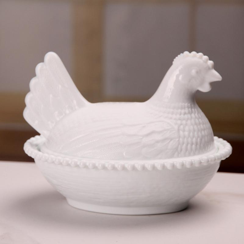 Candy Dish Bowl with Chicken Lid for Small Item Storage, Shelf Styling, Sideboard Placement and Entryway Use in Living Room or Dining Room