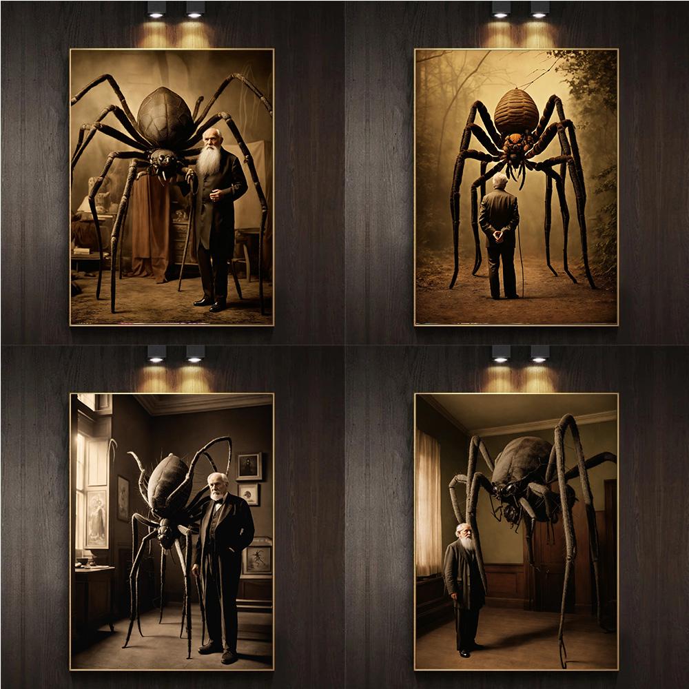 Old Vampire Man With Giant Monster Vintage Tabletop Photo Prints Poster Canvas Painting Wall Art Pictures Living Room Home Decor