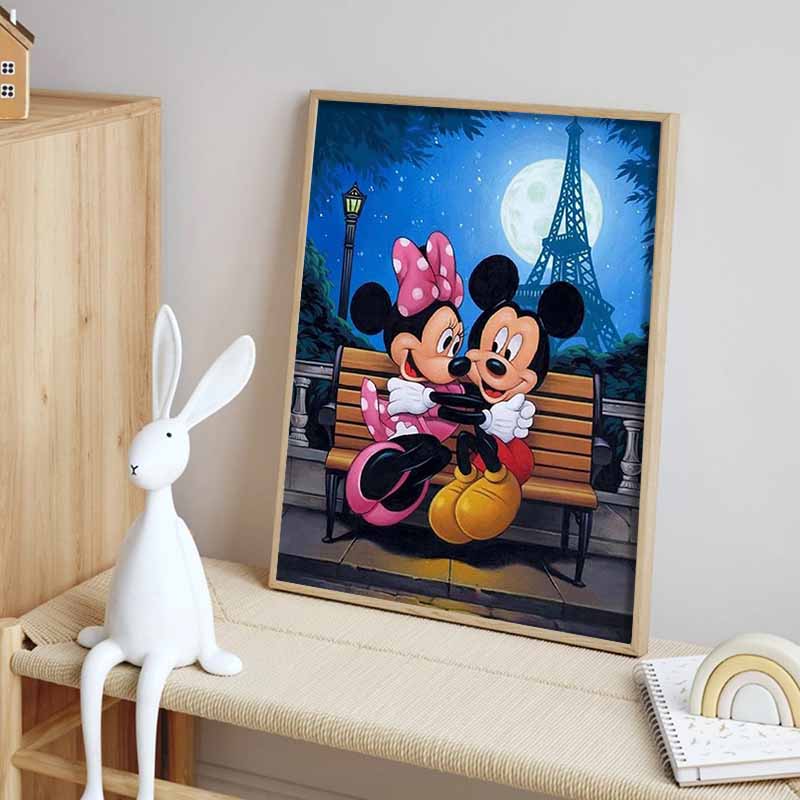 Disney Diamond Painting Mickey and Minnie Mouse Romantic Moonlit Night Illustration Cartoon Diamond Painting Full Diamond CrossStitch DIYGiftHomeDecor