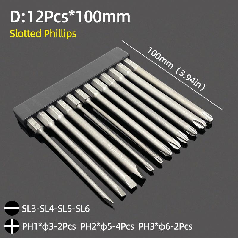 Magnetic Screwdriver Bits Set Slotted Phillips Torx Hex Head Drill Bit 1/4" Hex 50/65/100mm S2 Steel Screw Driver Hand Tools