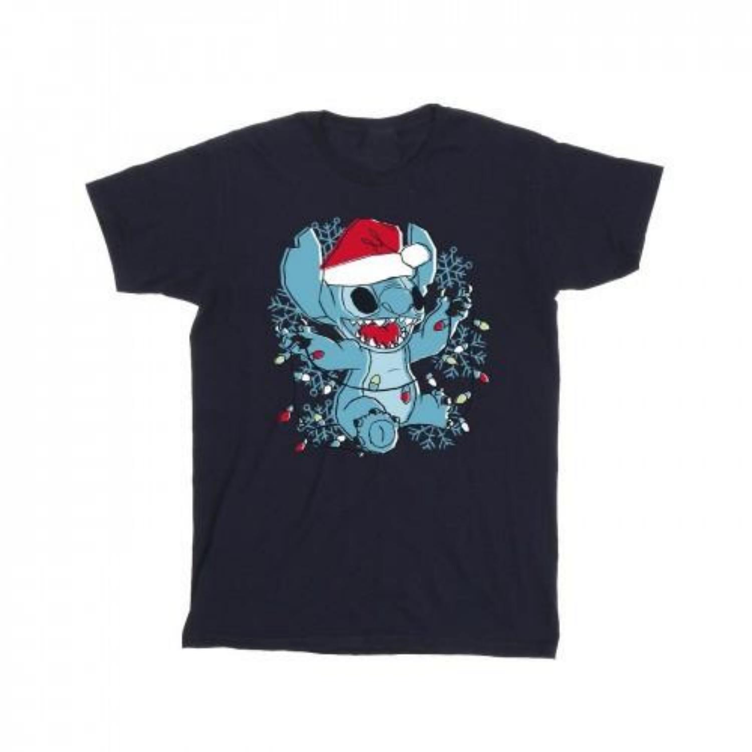 Disney Mens Lilo And Stitch Christmas Lights Sketch T-Shirt XXXXL