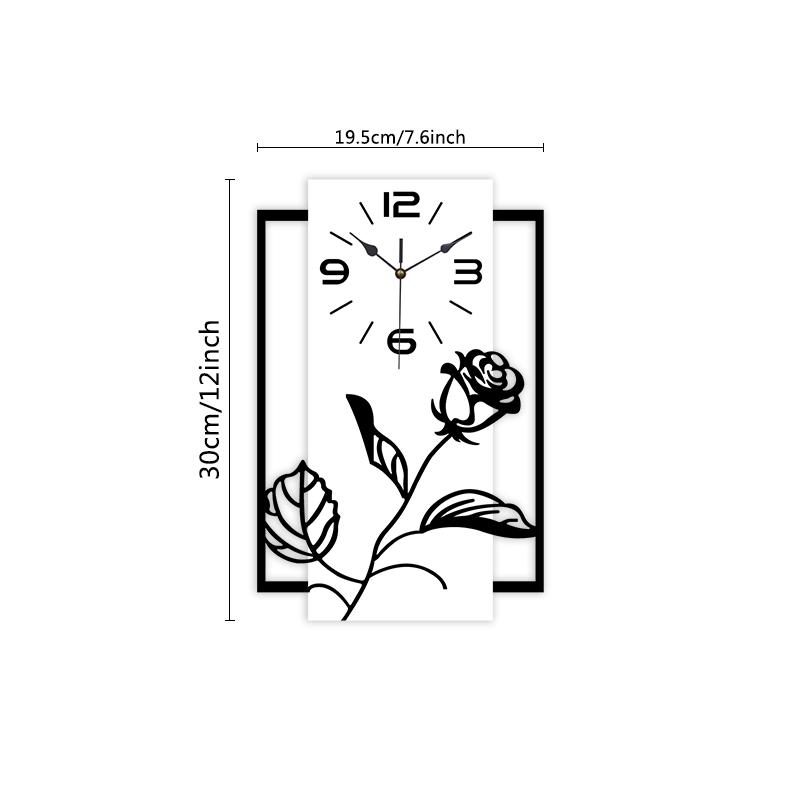 

Rectangular three-dimensional rose pattern silent wall clock modern art style home and office decoration (WHITE,12 inch) білий