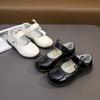 Girls Black Performance Shoes Glossy Kids Leather Shoes Pu Simple Bow 2025 Brand New Children Flat Shoes Round Toes Versatile