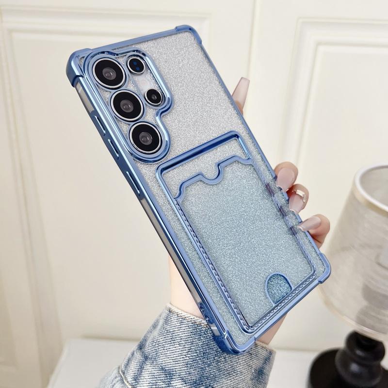 Glitter Silicone Card Slot Case Shell For Smausng S25 Edge S24 FE S23 Ultra A56 A36 A16 A15 A55 A35 Solid Color Frame Clear Shockproof Phone Cover