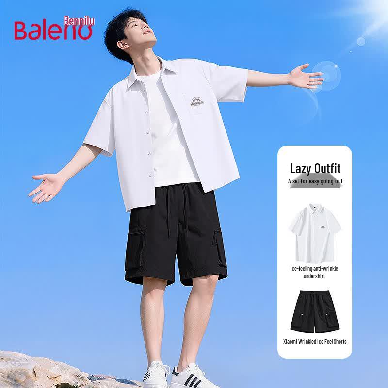 Baleno Men s Summer Ice Silk Two-Piece Set: Breathable Top & Cool Shorts M