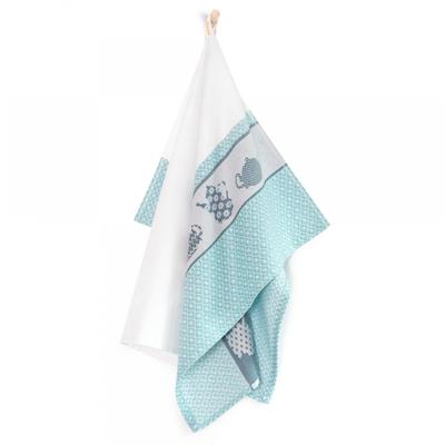 Egyptian Cotton Kitchen Cloth 50X70 Turquoise Barista Pattern