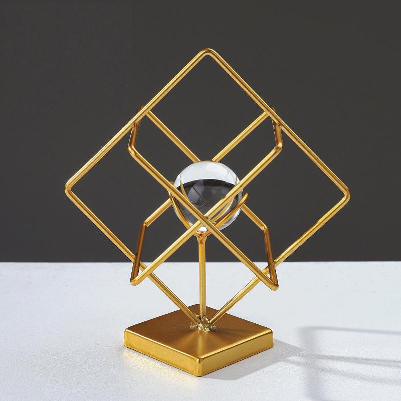 Nordic Luxury Metal Crafts Creative Crystal Ball Pendant Ornament for Living Room, Office Desktop Decoration