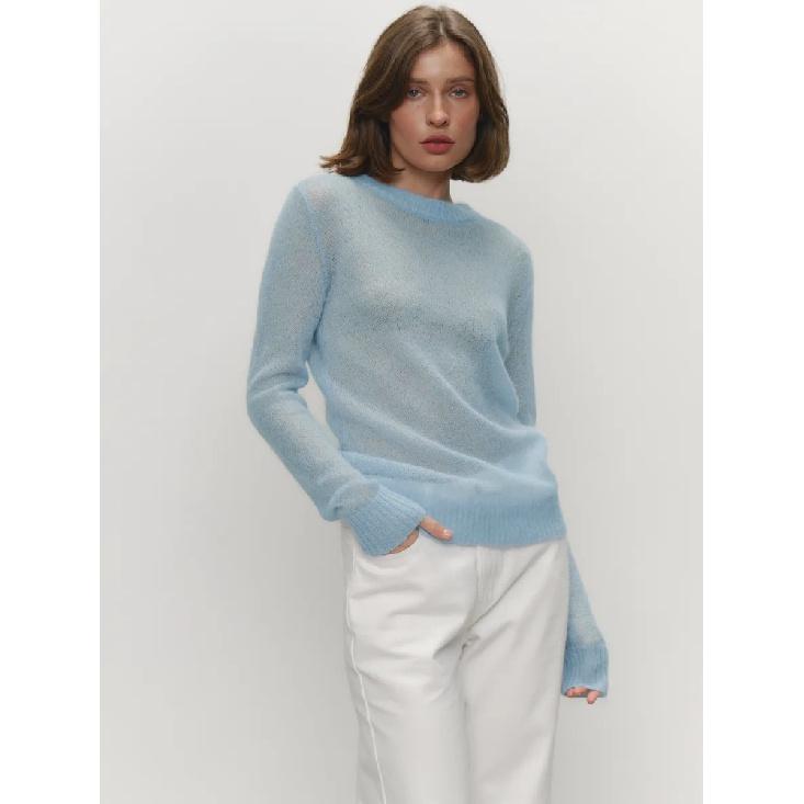 

Summer New O-neck Elegant Slim Fit Sweater WOMEN S Jumpers Casual Chic Thin Long Sleeved Fashion Lady Loose Pullovers S синий