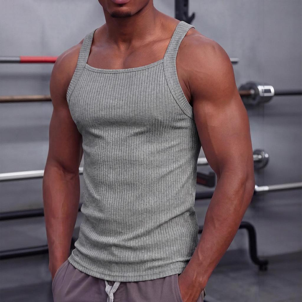 Herren Quadratischer Ausschnitt Enges Muskel Tanktop für Workout Training