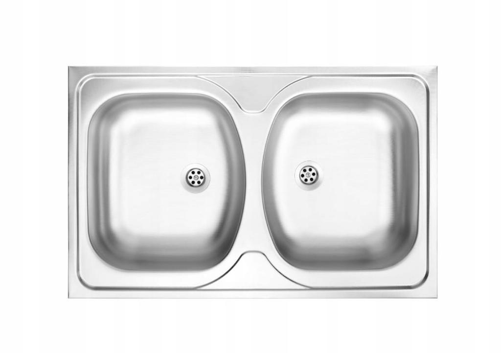 Doppelbecken Stahlspüle 80x50 mit Hahnloch und Siphon