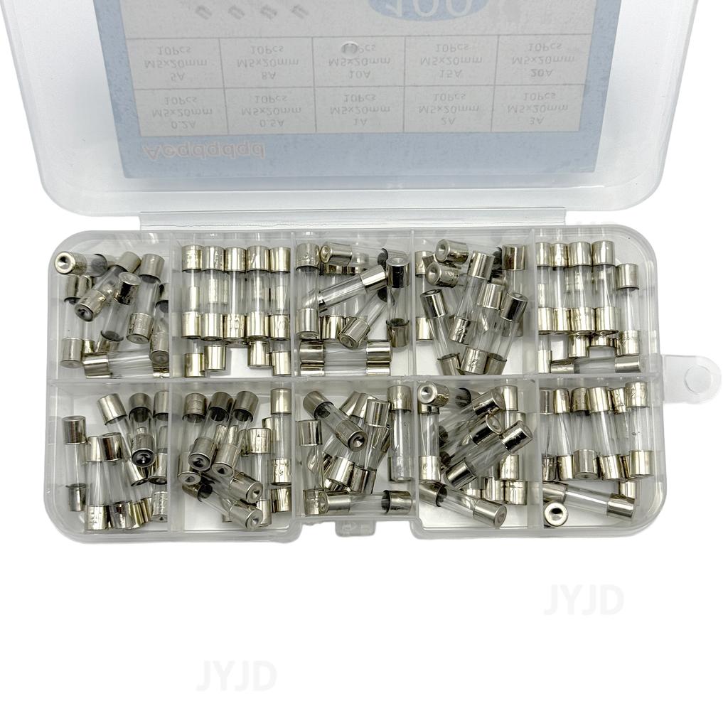 100pcs 5x20mm Glass Ceramic Fuse Assorted Kit 0.2A to 20A with Storage Box for Electronics Circuit Protection
