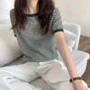 Camiseta de Manga Corta a Rayas para Mujer Verano Versión Coreana Holgada Slim Cuello Redondo Moda Casual