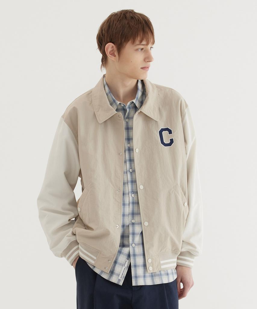 COVERNAT C-Logo Collar Varsity Jacket Beige