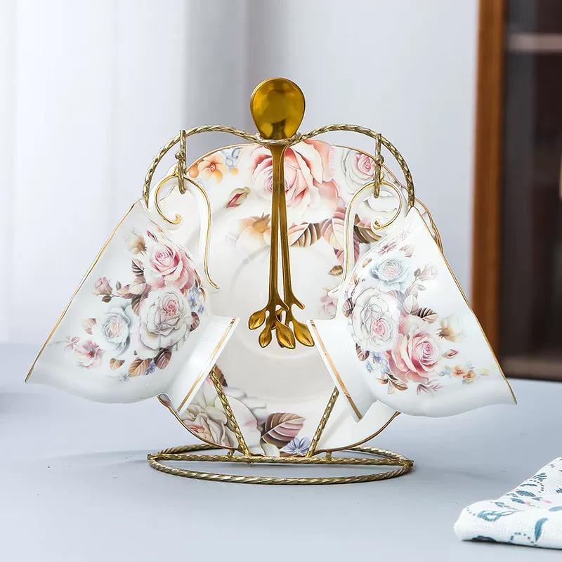 

Vintage Floral Bone China Coffee Tea Set, Retro Rose Ceramic Teapot Cup Saucer, Elegant British Style Tableware for Afternoon Tea