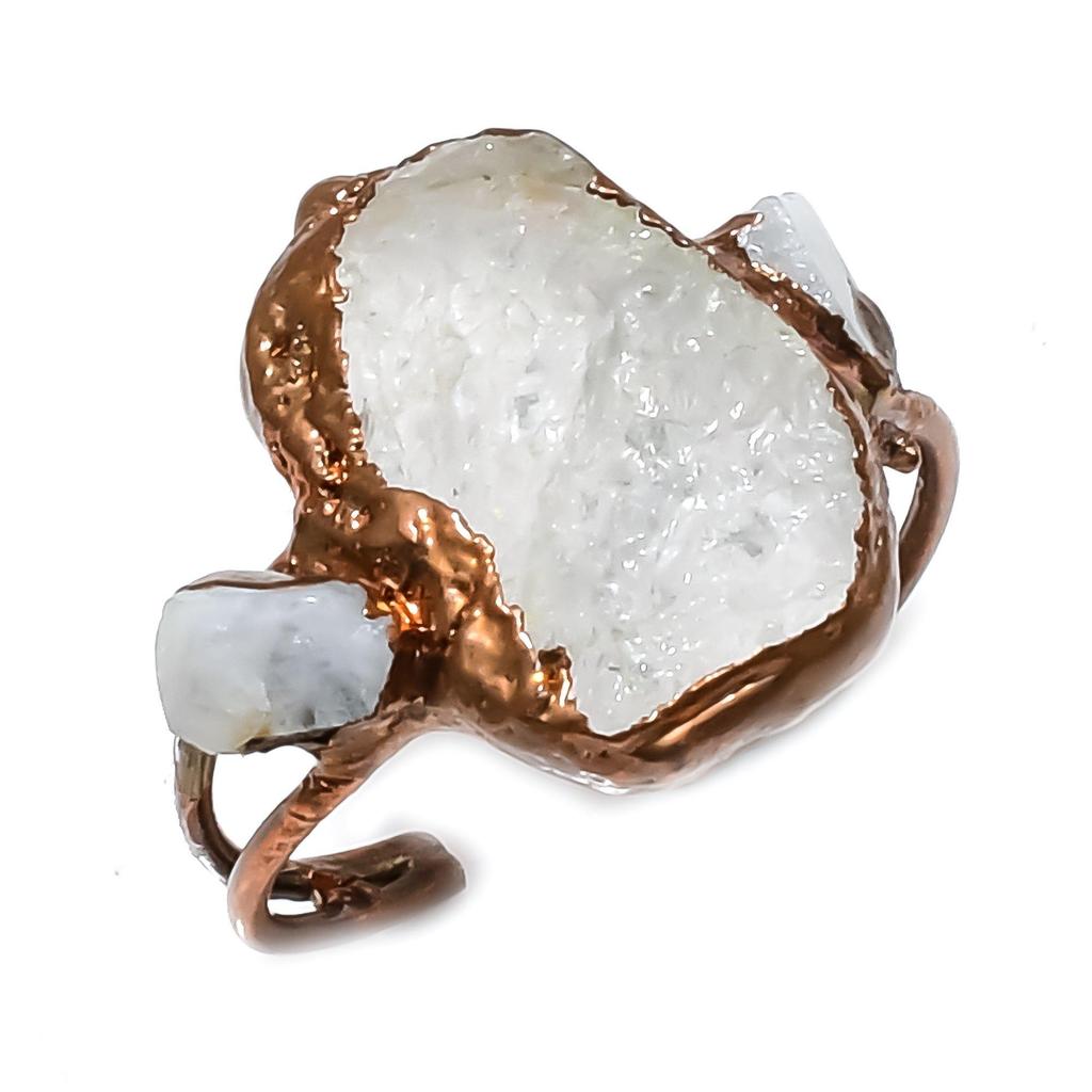 Clear Quartz Handmade Gemstone Ring, Copper Electroformed Ring Antique Jewelry, Adjustable Ring Engagement Gift