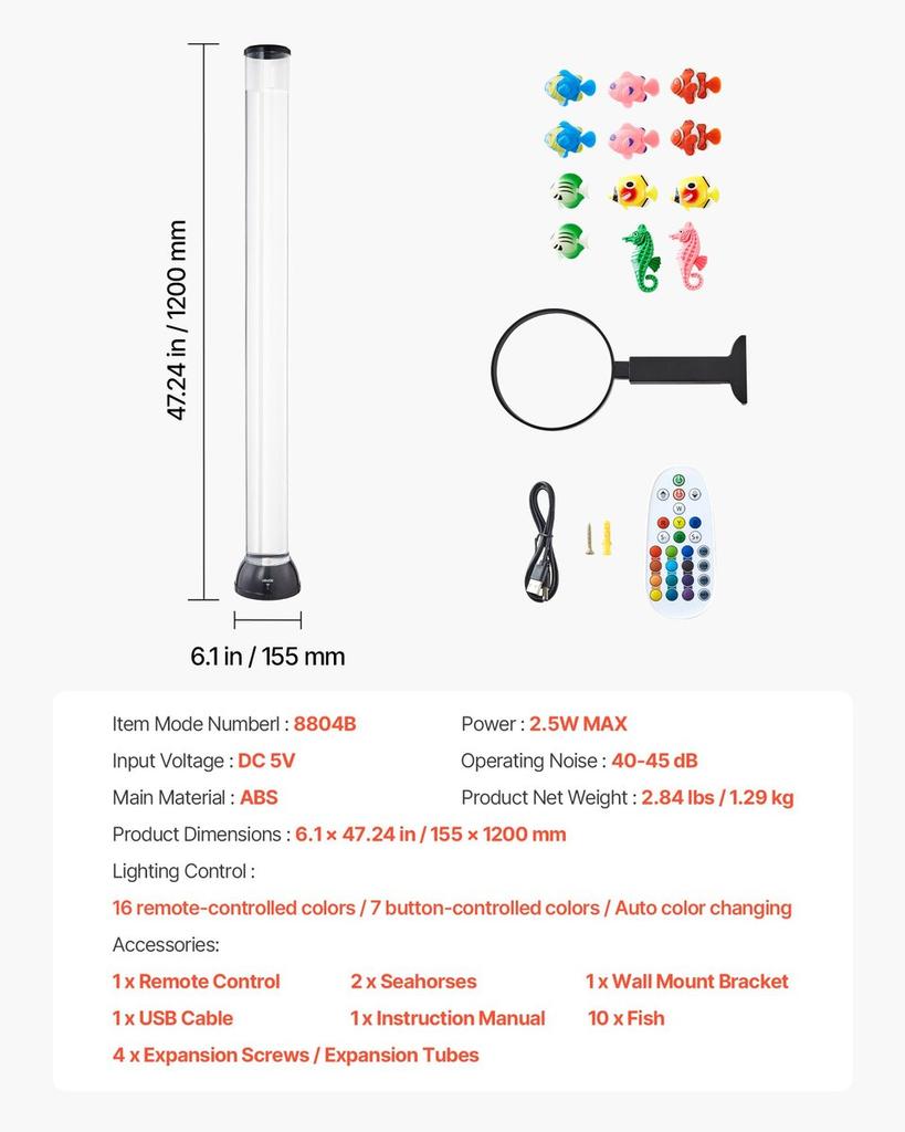 Blasensäulenlampe 16 Farben 120 cm Sensorisches Aquarium-Lampe zur Entlastung Beruhigend