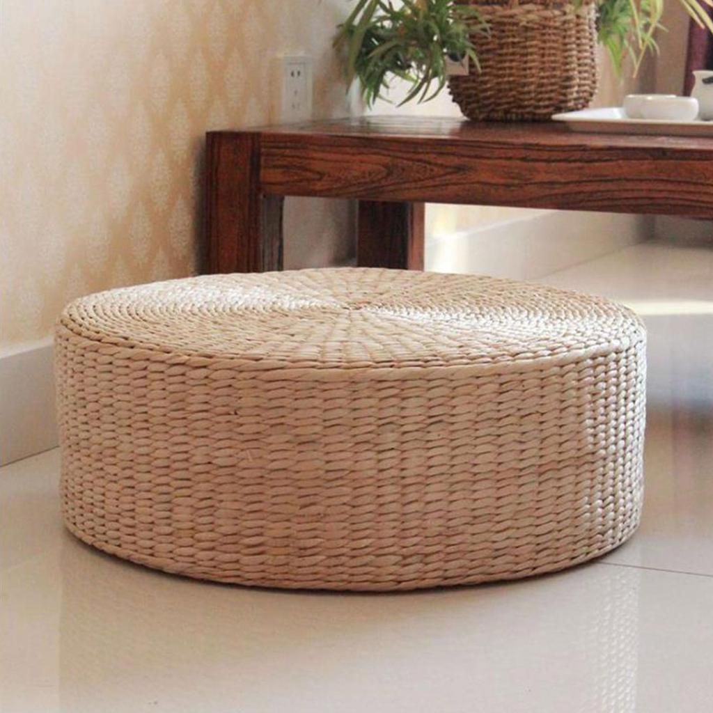 Hand Made Plaited Futon Mat Bulrush Mat Floor Mat Round Japanese Solid Color Bay Window Mat