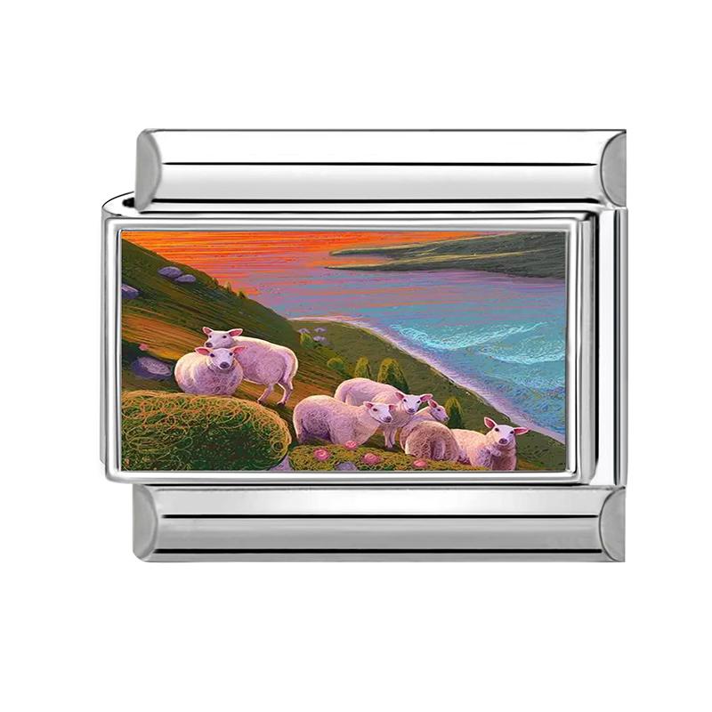 

New Classic Hari Raya Haji Element Moon Sheep Pattern Italian Charm Links Fit 9mm Bracelet Stainless Steel DIY Making Jewelry