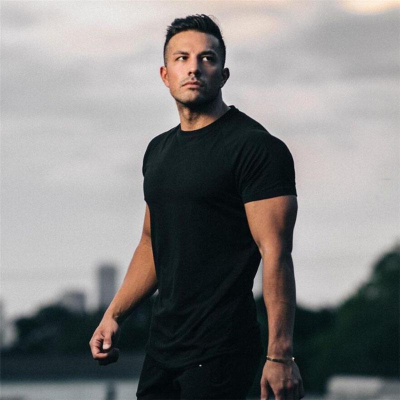 Summer Fitness Sports Short Sleeve T-shirt Work Clothes Solid Color European and American Men's Top