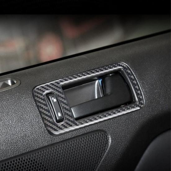 For Ford Mustang 2010-2014 Real Carbon Fiber Inner Door Handle Lock Frame Trim