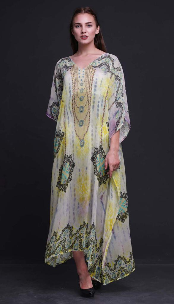 Phagun Tie & Dye Shibori Ladies Plus Size Kaftan Summer Wear Beach Coverup Kimono