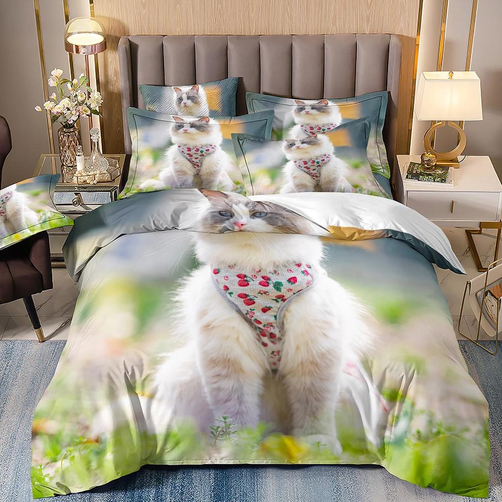 Kitten Bedding Set Boy and Girl Duvet Cover Pillow Cover King Size Duvet Cover, Children's Comforter Sets Gift 140x200cm.