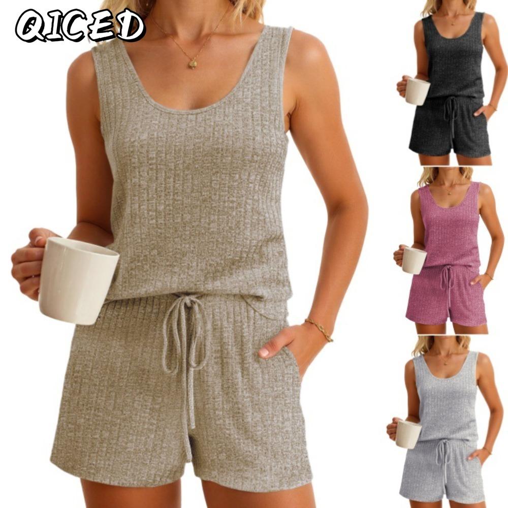 QICED Women's Fashion Casual Sleeveless V Neck Pants Suits