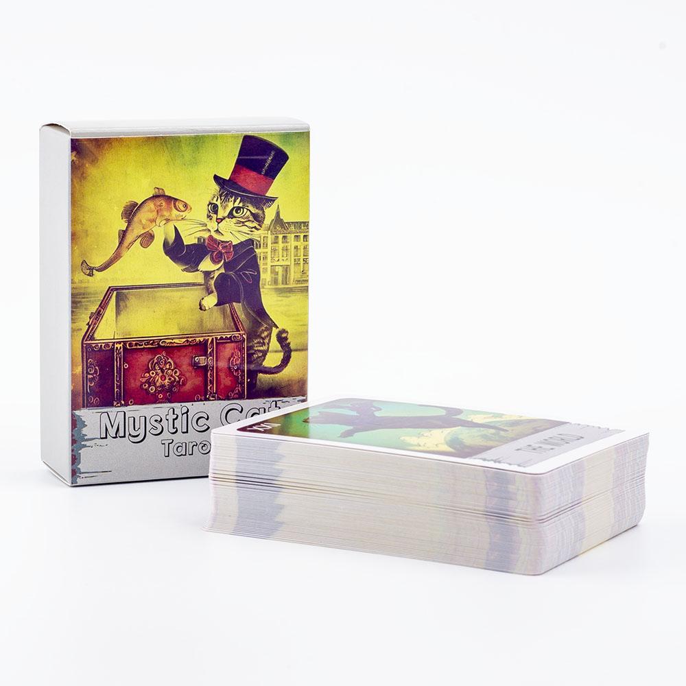 Tarot Pisică Mistică Pachet de 78 de Cărți Joc de Masă Englez Ediție Viziuni Divinație pentru Petreceri Întâlniri Nopți în Familie