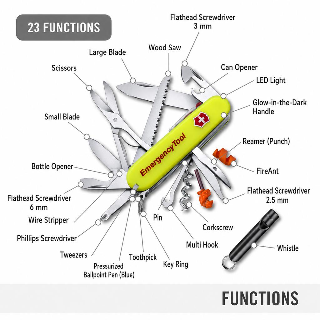 Victorinox Emergency Tool Huntman Light Multifunctional Knife Disaster Prevention Goods with Luminous LED Light Camping Scissors Saw Swiss Made with