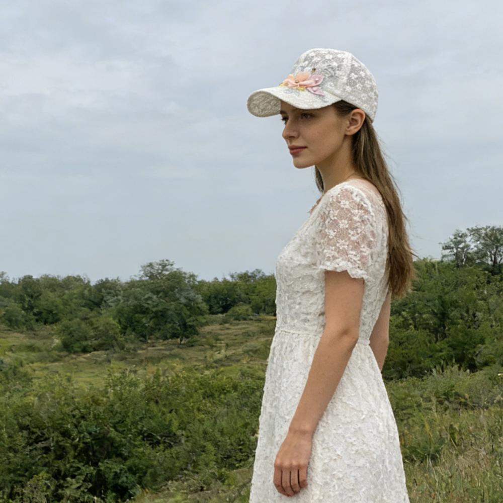 Spring Summer Thin Breathable Mesh Duckbill Cap for Women Lace Embroidered Flower Snapback Hat Trendy Outdoor Sunshade Baseball