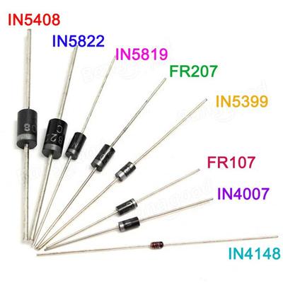 100 teile/los Gleichrichterdioden-Set Pack 1N4148 1N4007 1N5819 1N5399 1N5408 1N5822 FR107 FR207 Elektronische Komponenten Diy Assorted Kit