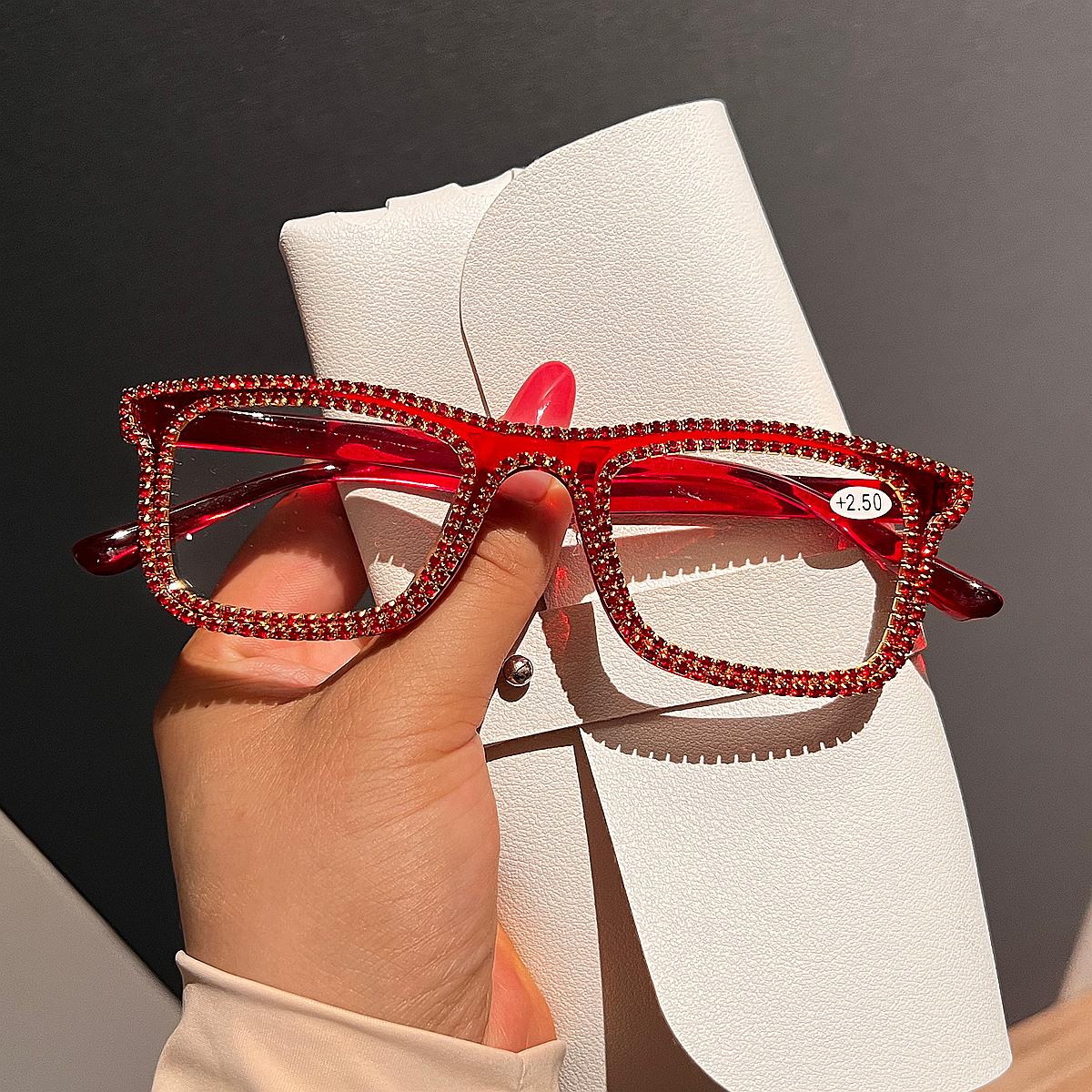 

Luxury Women s Rectangle Rhinestone Reading Glasses Ultralight Small Frame Trendy Clear Lenses Presbyopia Eyeglasses with Degree presbyopia 100 красный