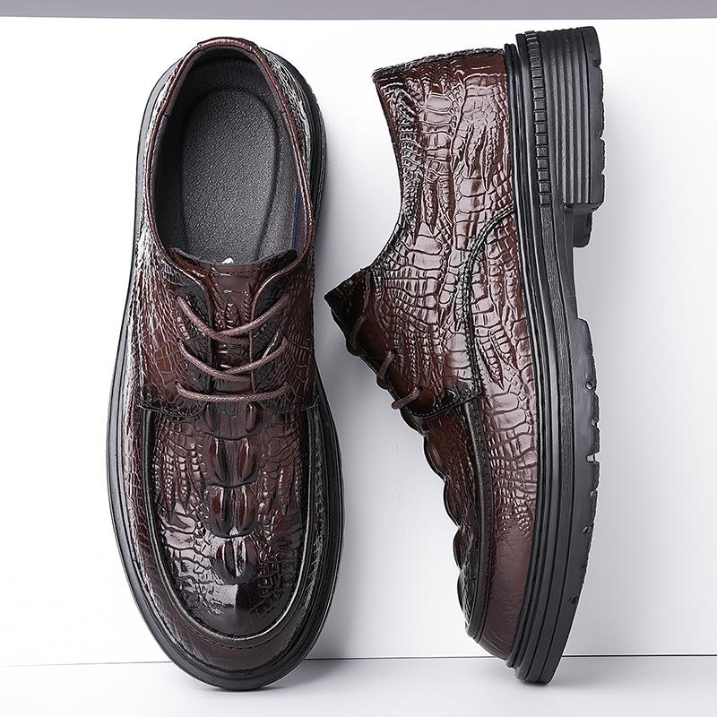 First layer cowhide men's leather shoes large size men's business casual shoes fashion crocodile pattern wedding groom shoes