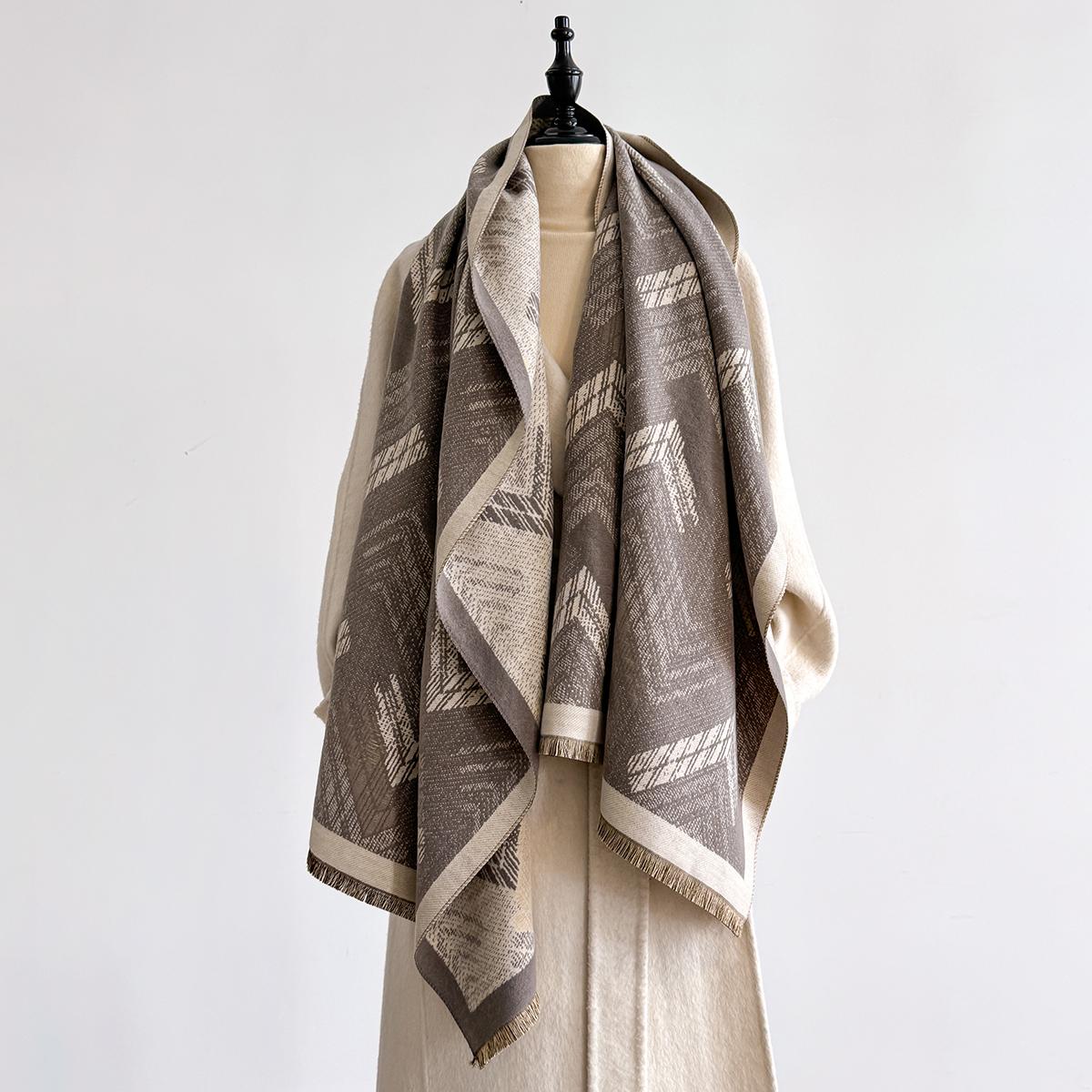 

Роскошный шарф с геометрическим принтом для женщин, теплый зимний пашмина, двусторонние шарфы, шали, женский толстый плед, накидки, фуляр