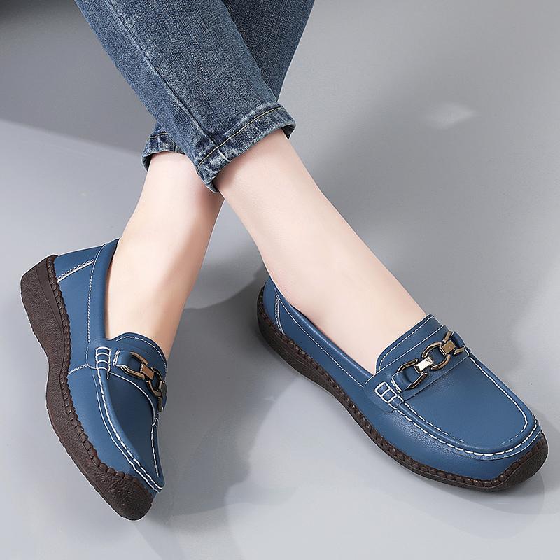Women Simple Red Loafers Leather Driving Moccasins Comfort Flats Black Casual Slip on Plus Size Black Shoes
