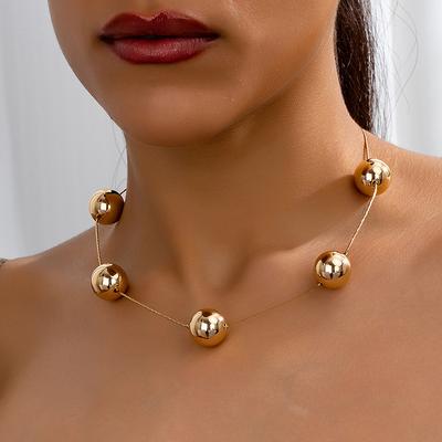 Simple And Fashionable Metal Geometric Necklace, Exaggerated Round Bead Women'S Style, Fashionable And Personalized Street Accessories