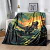1pc Dinosaur Printing Lightweight Flannel Blanket, Comfortable and Warm Blanket, for Camping Sofa Bed and Couch Office, In All Seasons