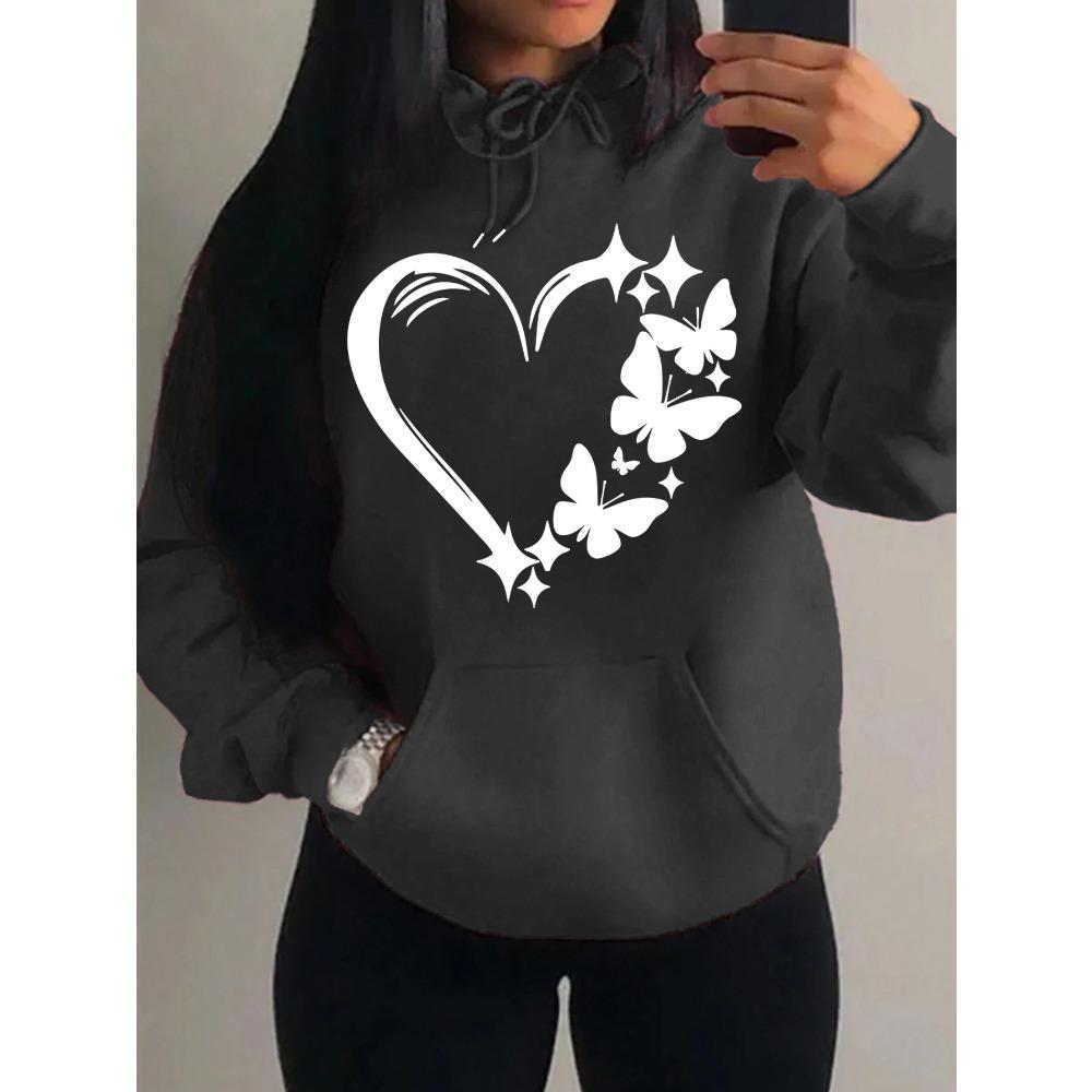 Combination Of Love And Butterfly  Pattern Hoody Women Hip Hop Street Hoodies Trendy Pocket Clothes Vintage Multicolor Hoodie