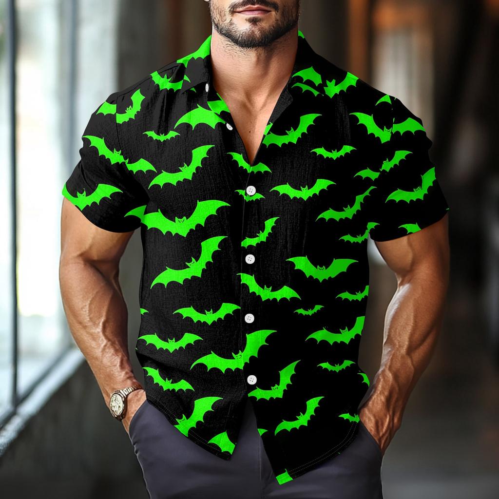 Men's Fashion Casual Loose Halloween Printed Short Sleeve Shirt