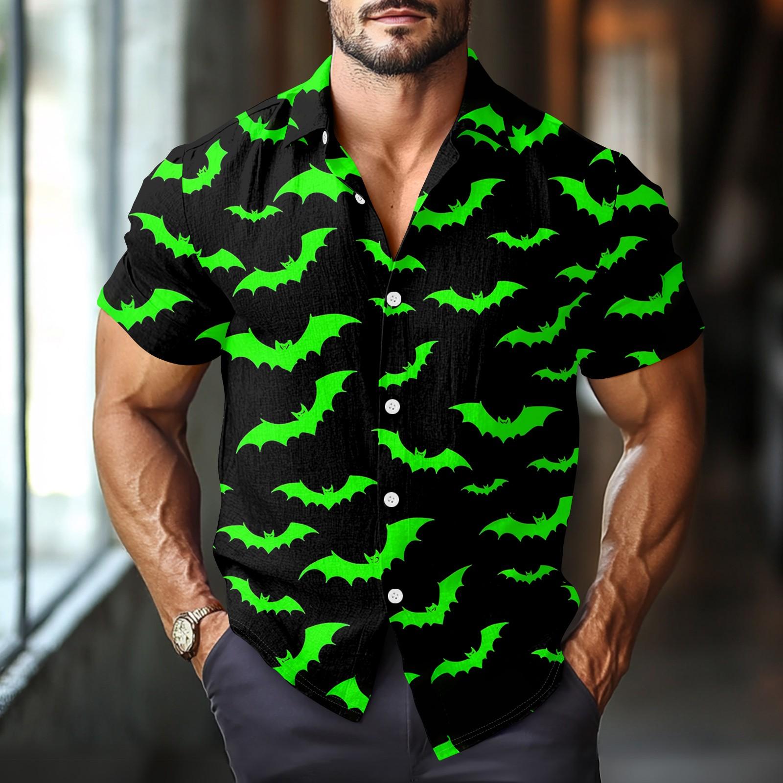 

Men s Fashion Casual Loose Halloween Printed Short Sleeve Shirt XXXL зелений