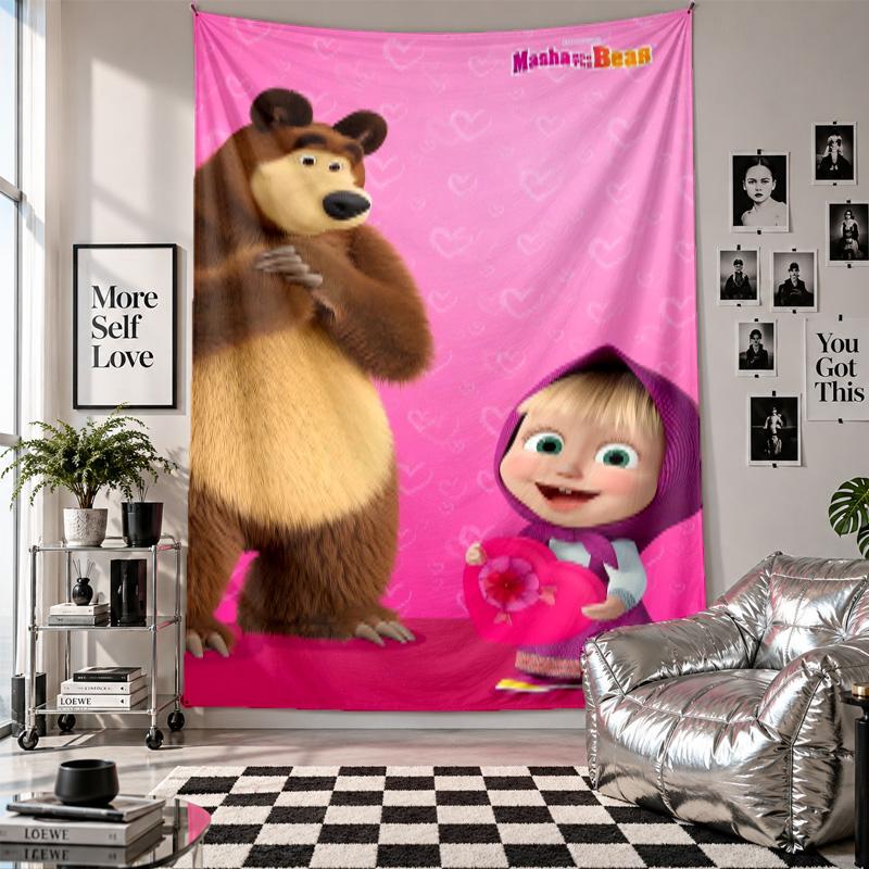 Wall TapestryMasha and the Bear Art Hanging Cloth Decorative Background Cover for Room Decoration