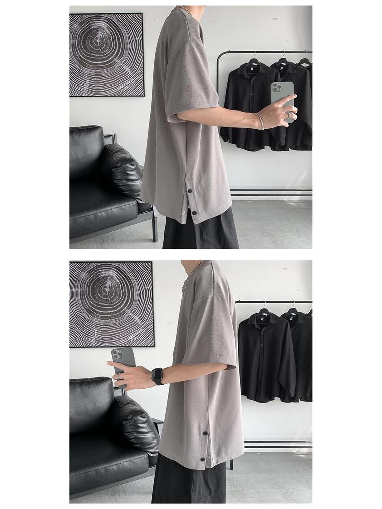 Men's Trendy 2023 Summer Short Sleeve Button Slit T-shirt - Loose Fit, Half Sleeve, Couple Style
