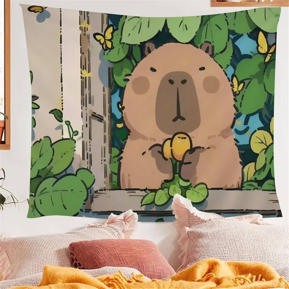 Süße Capybara Cartoon Sommer Wandteppich Kunstdruck Japanischer Wandbehang Anime Wandbehang Heimdekoration