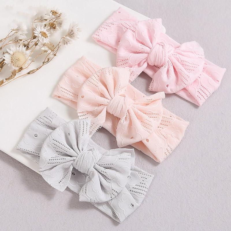 Hollow Bow Baby Headband Solid Color Nylon Elastic Wide Hairbands 0-2Year Boy Girl Bowknot Headdress Kids Hair Accessories