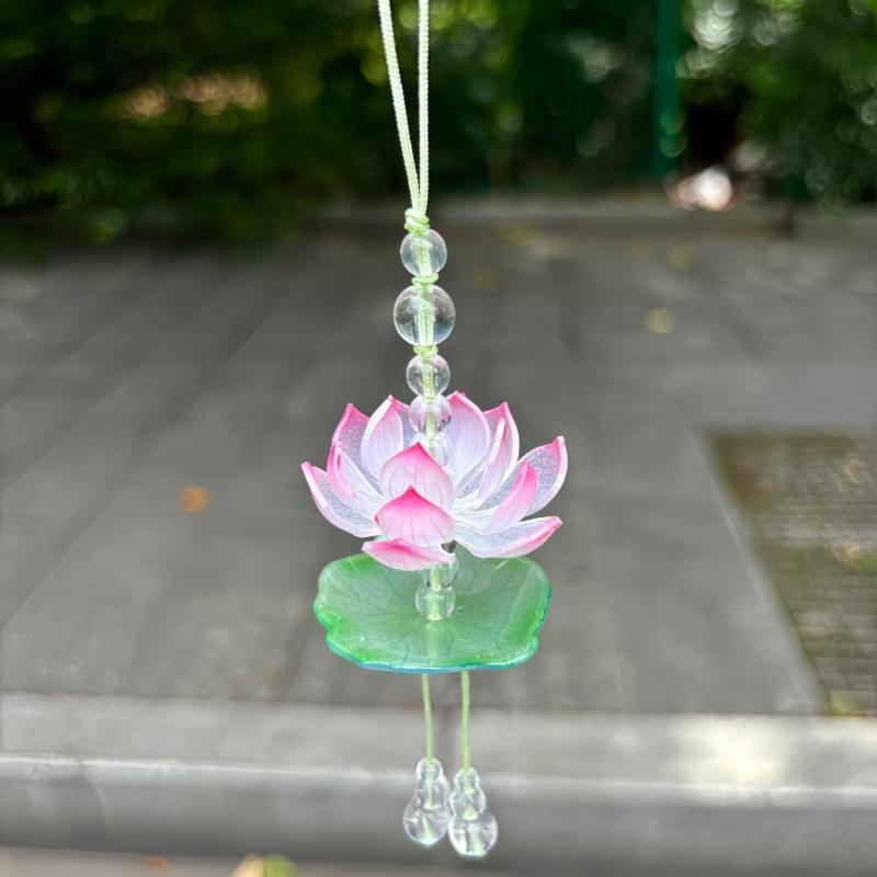 Exquisite Summer Pink Lotus Phone Charm Pendant  Simulated Flower Beaded Keychain Car Ornaments For Women Bag Decoration