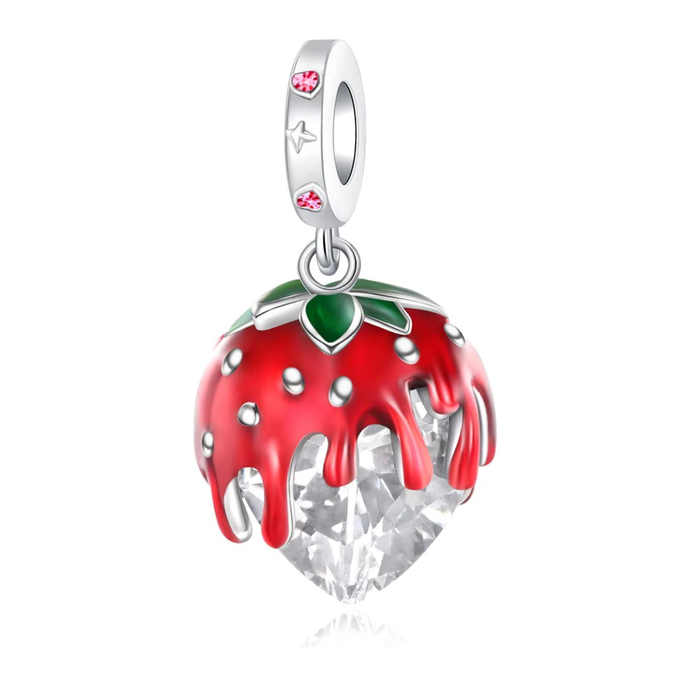 

copper Red Fruit Strawberry Crystal Pendant Charm Compatible With Authentic Charm Bead Charms Bracelets Women Do It Yourself Jewellery Gift